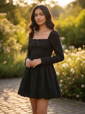 Lulus Darling Picture black long sleeve Bubble mini dress. Size S NWT